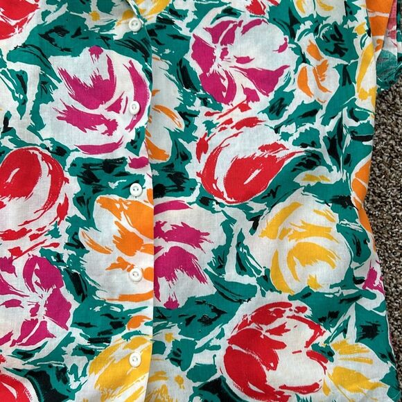 Vintage 80s Judy Bond Shortsleeve Button Up Floral Tulip Blouse Made in the USA - Picture 10 of 14